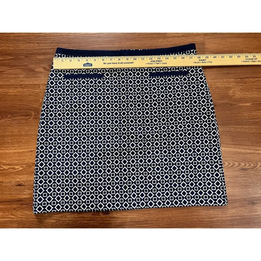 Talbot Navy and White Size 12 Medallion Geometric Print A-line Pencil Skirt - Picture 1 of 5